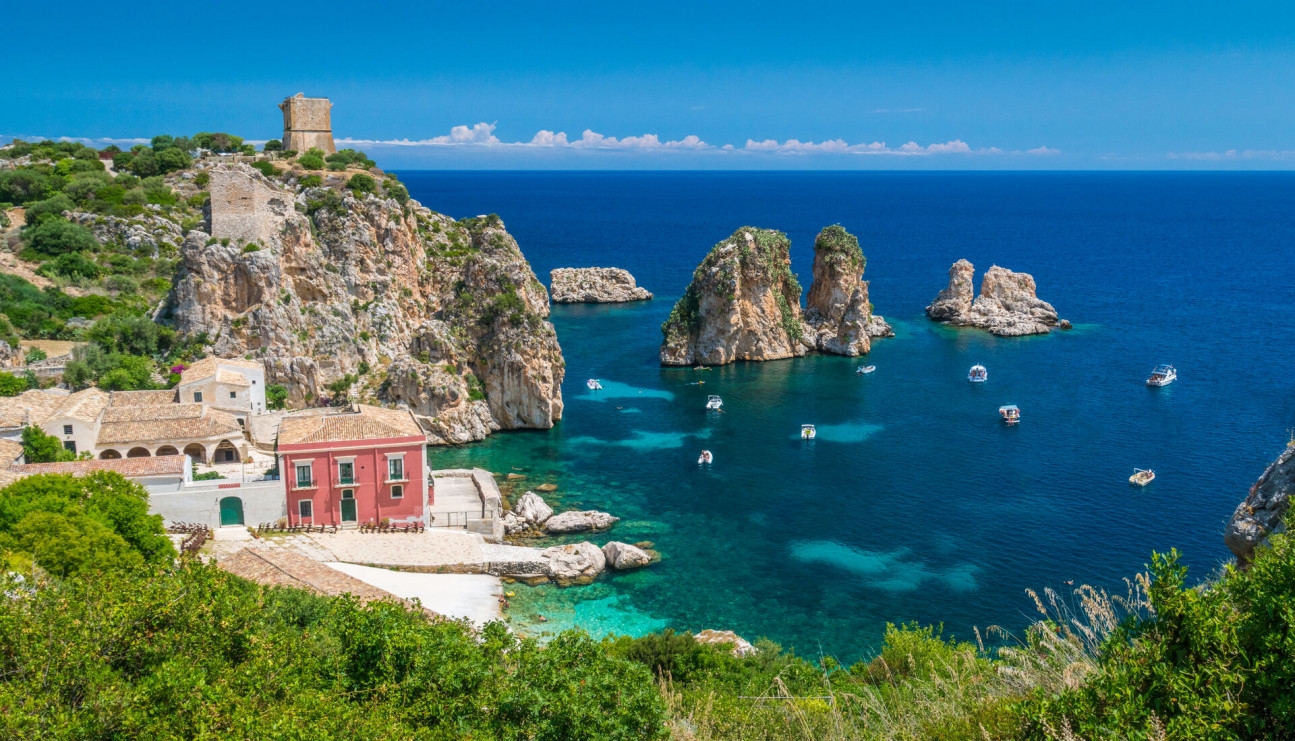 Amazing panorama at the Tonnara di Scopello, province of Trapani, Sicily_shutterstock_1127306795